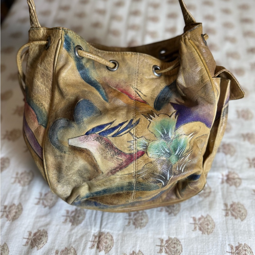 Hand-Painted hobo Leather Shoulder Bag